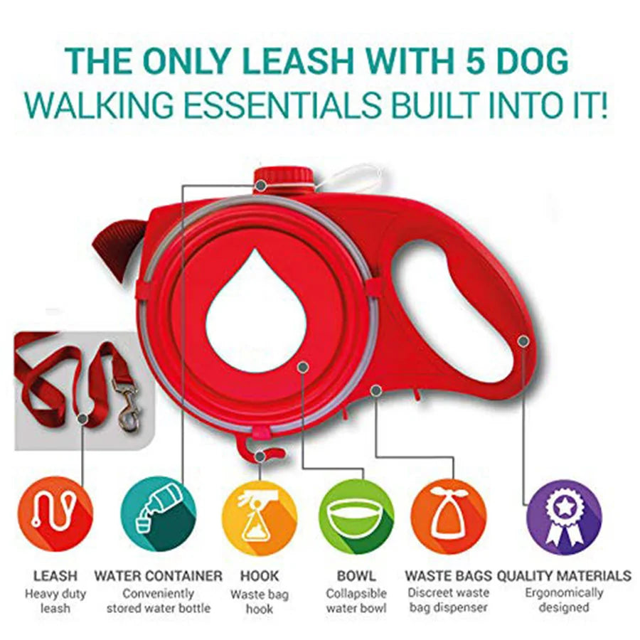 Retractable Dog Leash / Built-In Water Bowl